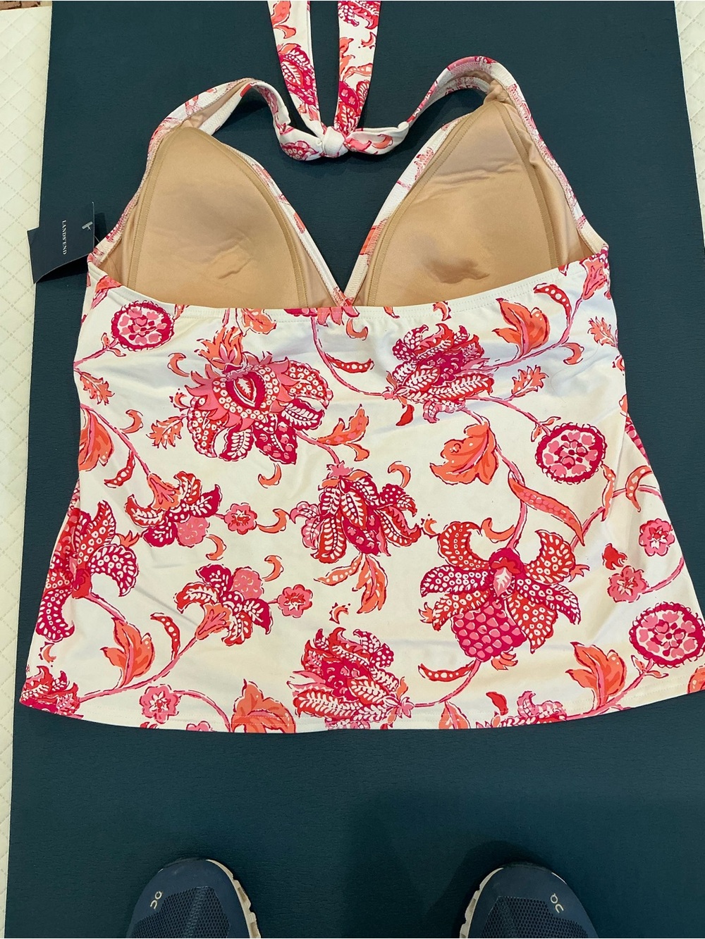Lands' End White Tankini Top with Pink & Coral Floral Print - Picture 3 of 6